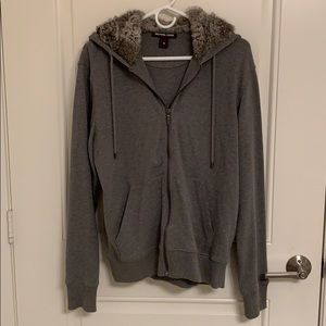 Michael Kors gray hoodie, rabbit fur hood, size M